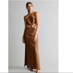 RONNY KOBO Marietta cutout linen maxi dress light brown nwt xsmall